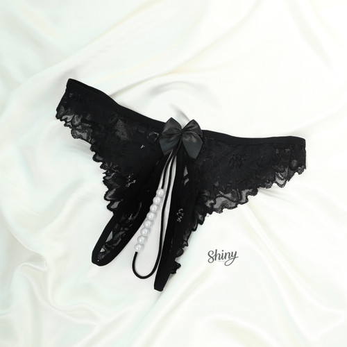 شورت زنانه فاق باز بند مروارید دار برند ژیما مشکی