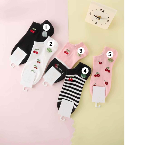 جوراب مچی دخترانه گلدوزی آلبالو