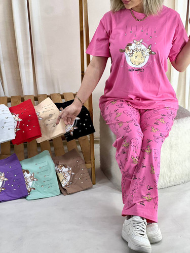 ست تیشرت شلوار دخترانه نخ پنبه سوپر