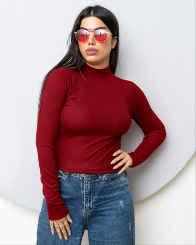 بلوز دخترانه یقه اسکی پارچه فانریپ (کبریتی) کشی و لطیف فری سایز۳۶تا۴۴